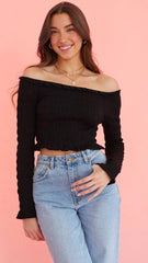 Black Off Shoulder Crop Top