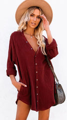 Wine Button Down Tunic Dress