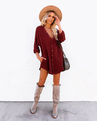 Wine Button Down Tunic Dress