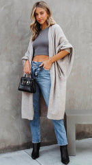 Taupe Open Front Cardigan