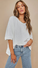 White Batwing Short Sleeves Tee