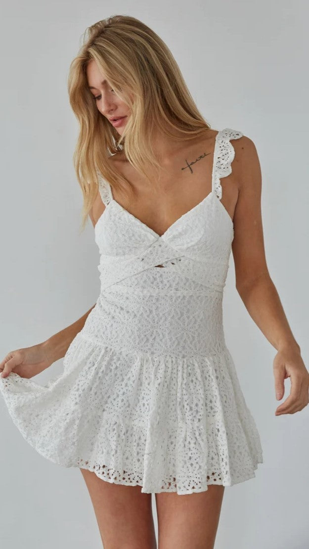 White Crochet Lace Mini Dress