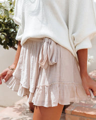 Beige Waist Tie Mini Skort