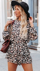 Black Floral Long Sleeves Rompers