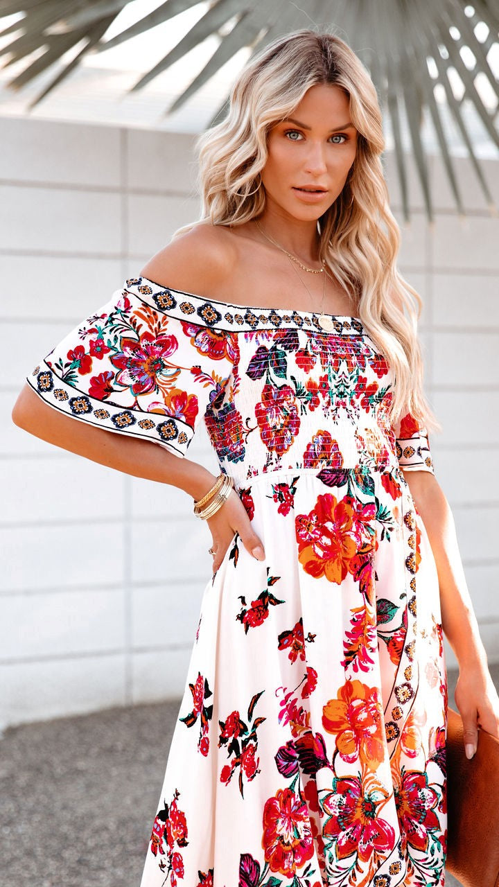 White Floral High Low Dress