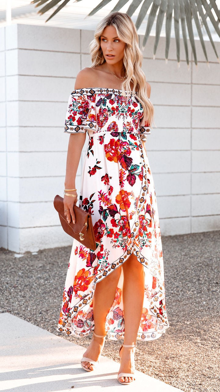 White Floral High Low Dress