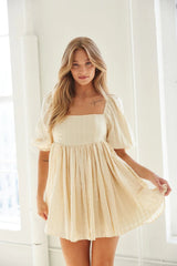 Beige Square Neckline Solid Mini Dress