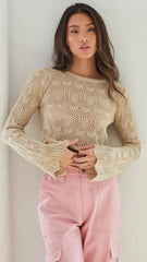 Light Khaki Crochet Knit Crop Top