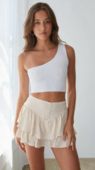 Beige Buttoned Ruffle Mini Skort