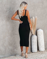 Black Ribbed Knit Midi Dress