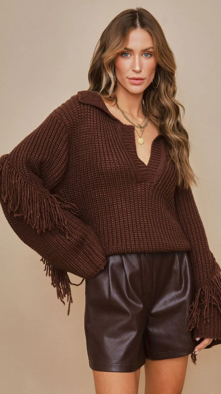 Brown Collared Knit Sweater