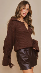 Brown Collared Knit Sweater