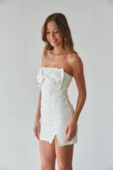 White Strapless Bow Mini Dress