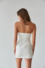 White Strapless Bow Mini Dress