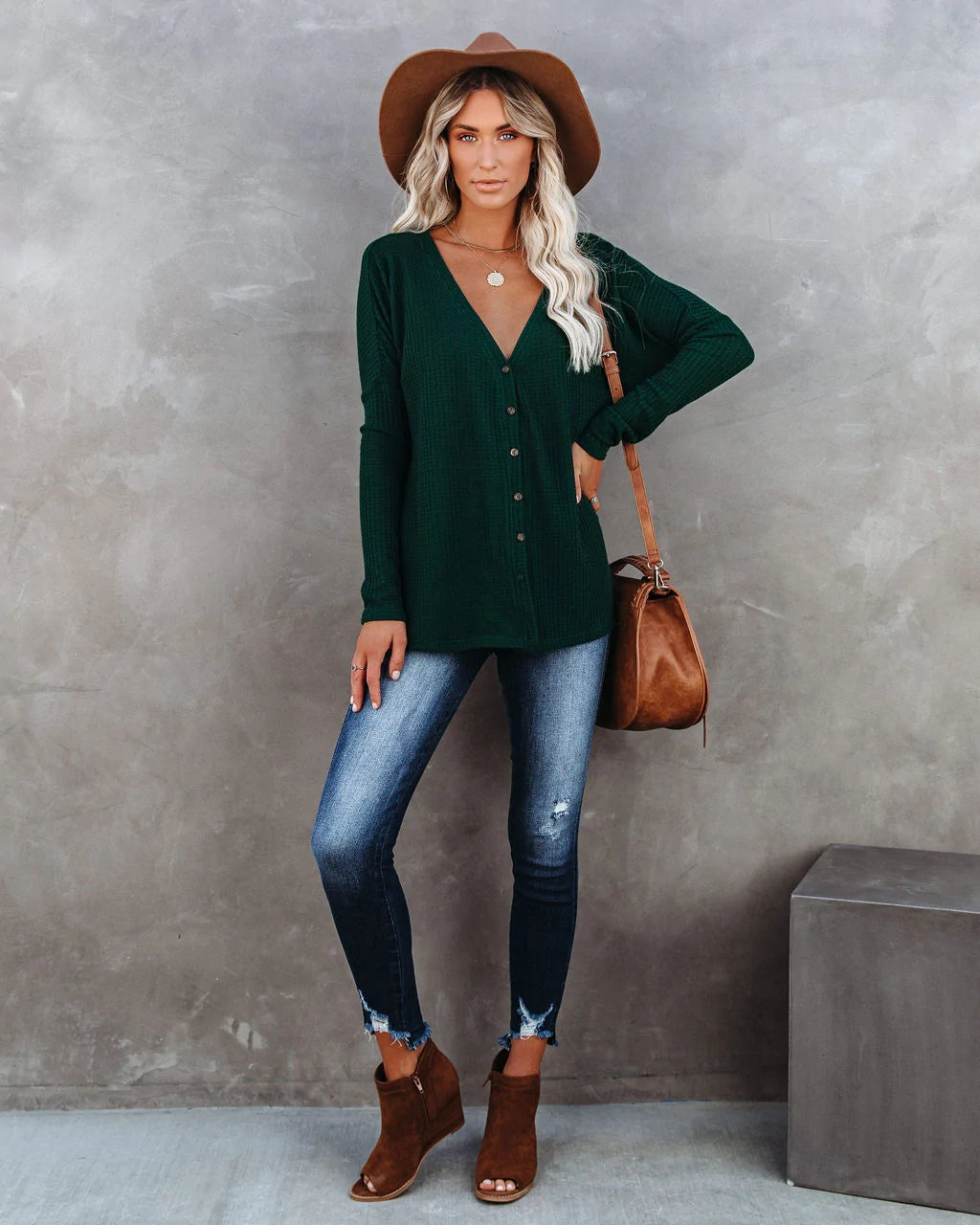 Pine Green Button Front Cardigan