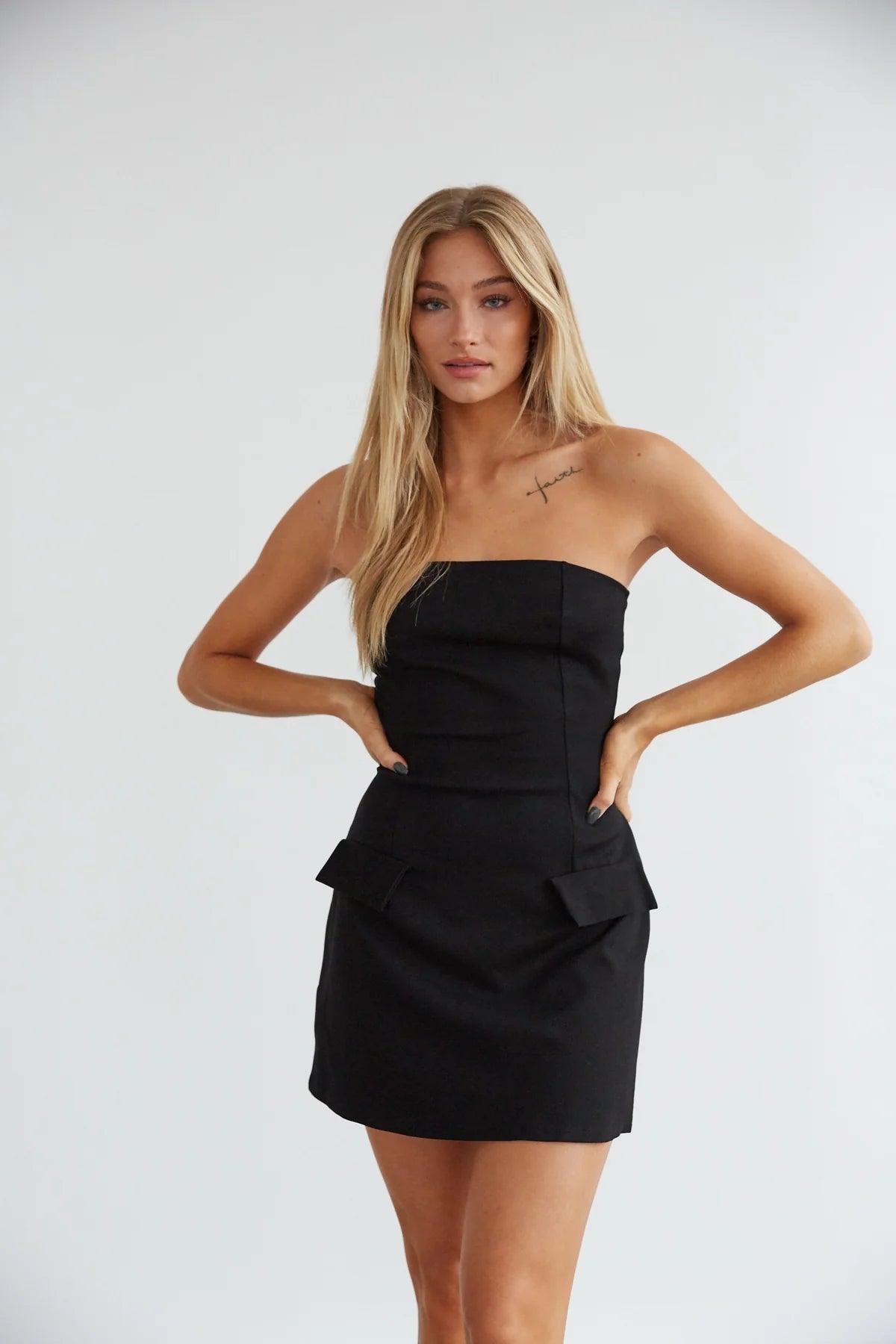 Black Minimal Strapless Bandeau Mini Dress
