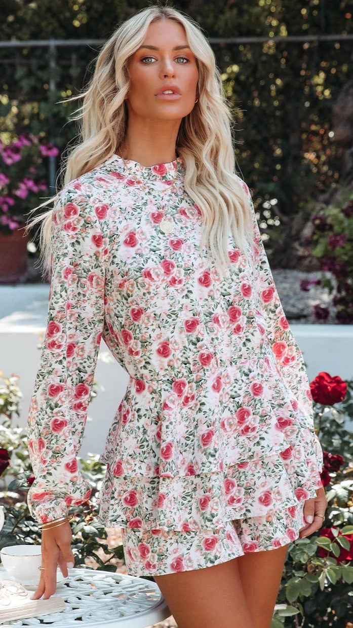 Pink Rose Long Sleeves Rompers