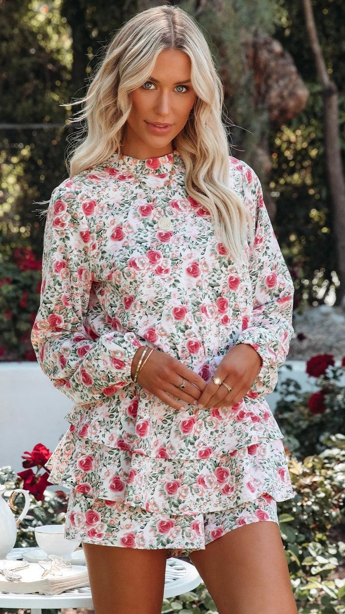 Pink Rose Long Sleeves Rompers