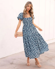 Navy Floral Midi Dress