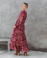 Fucshia Floral Long Sleeves Midi Dress