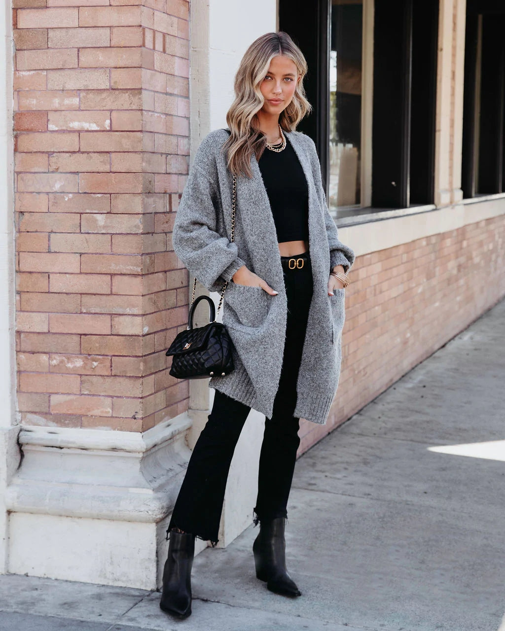 Light Grey Open Front Cardigan