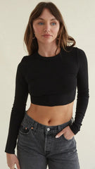 Black Knit Long Sleeves Crop Top