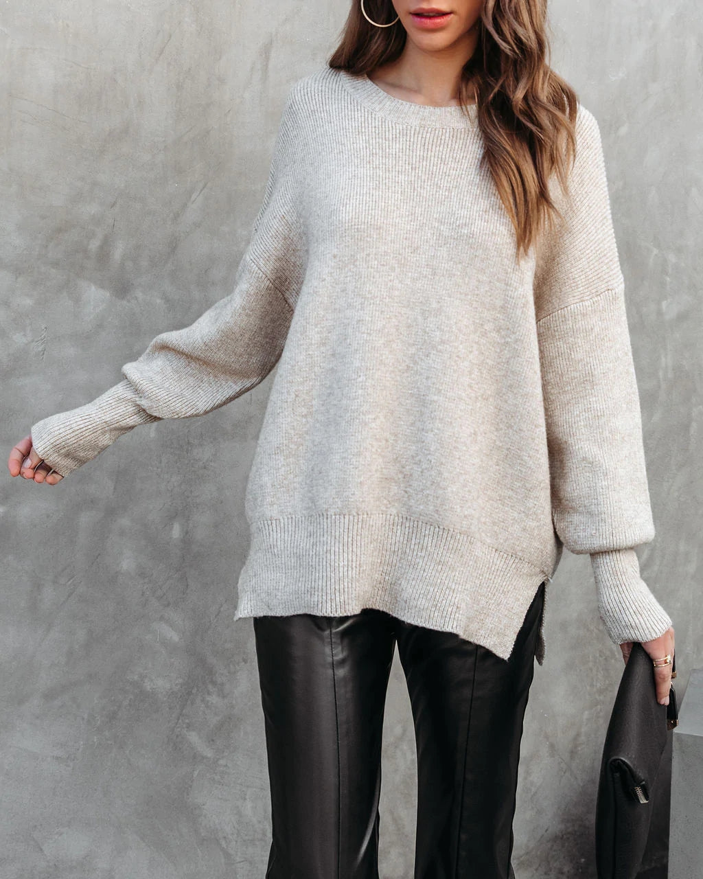 Taupe Ribbed Knit Sweater