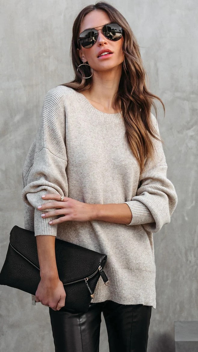 Taupe Ribbed Knit Sweater