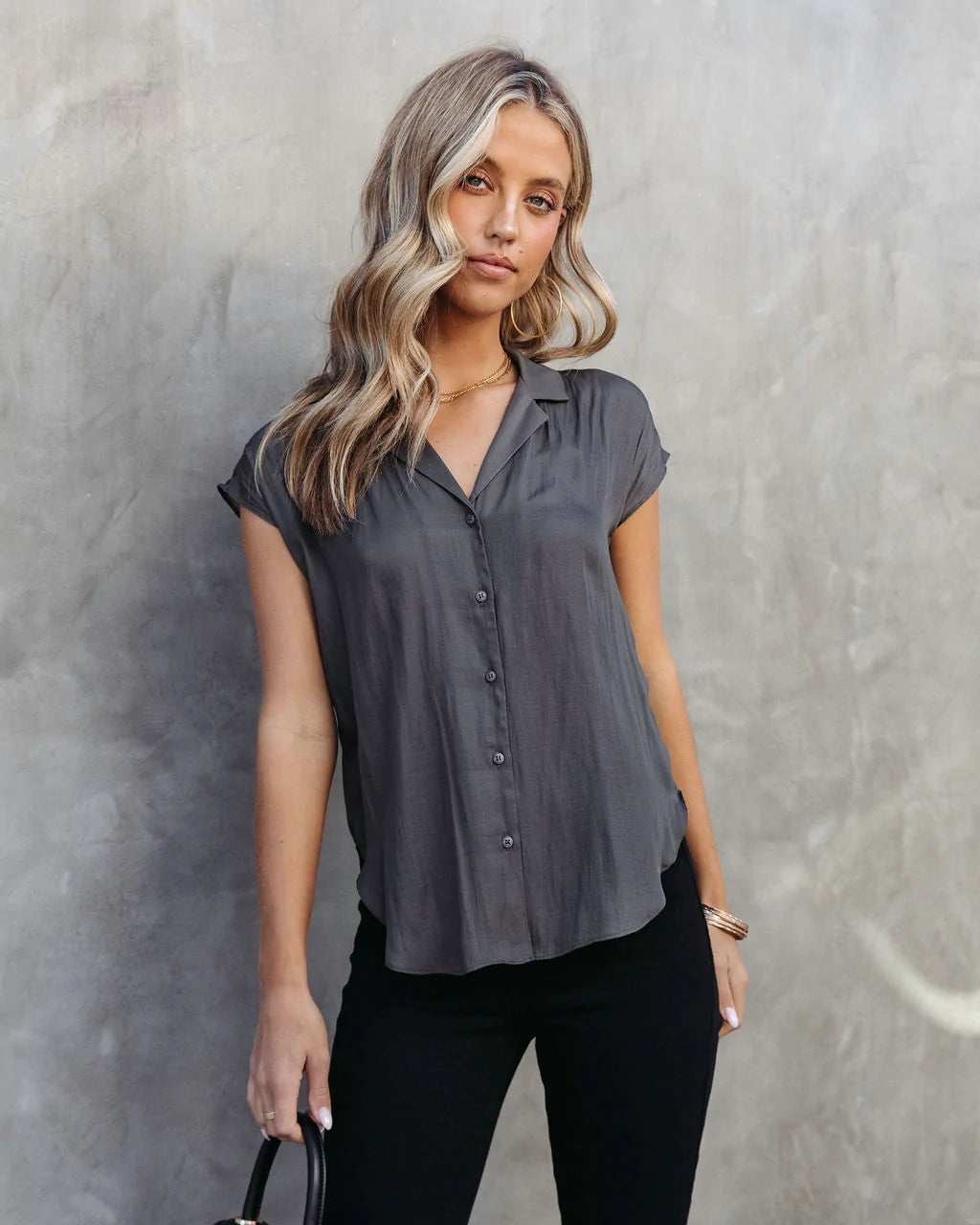 Grey Button Down Top