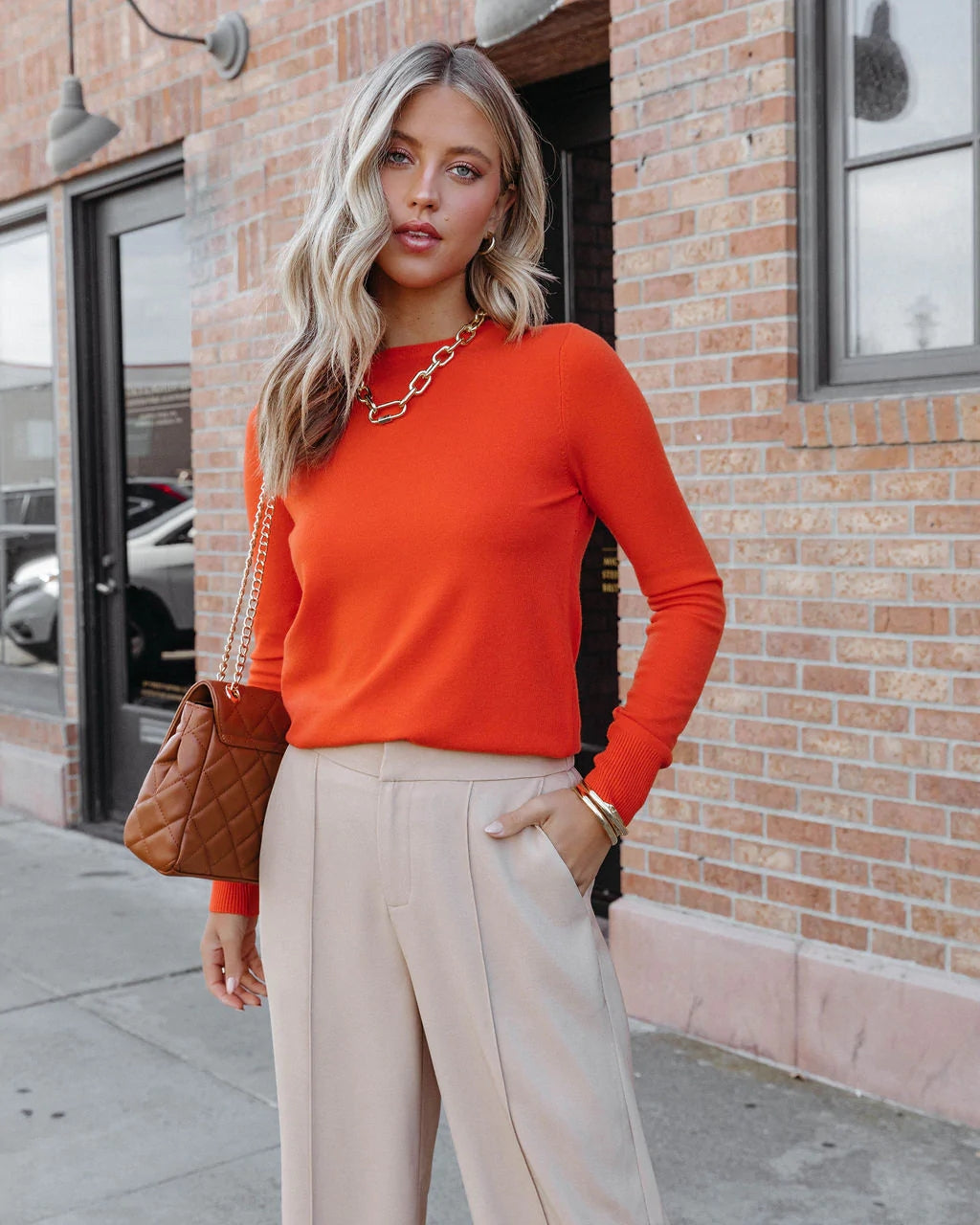 Orange Knit Pullover Top