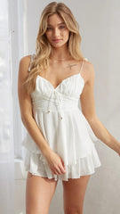 White Sweetheart Neckline Sleeveless Rompers