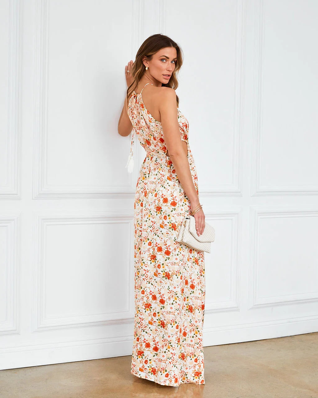 Coral Floral High Slit Maxi Dress