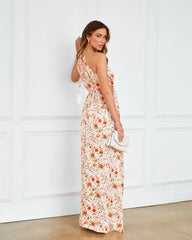 Orange Floral High Slit Midi Dress