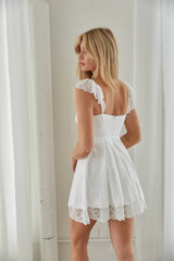 White Pleated Yoke Mini Dress