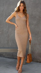 Taupe Sleeveless Knit Midi Dress