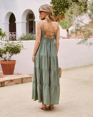 Olive Green Tiered Slip Midi Dress