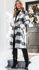 Black White Plaid Print Long Coat