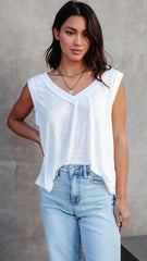 White V Neck Tank Top