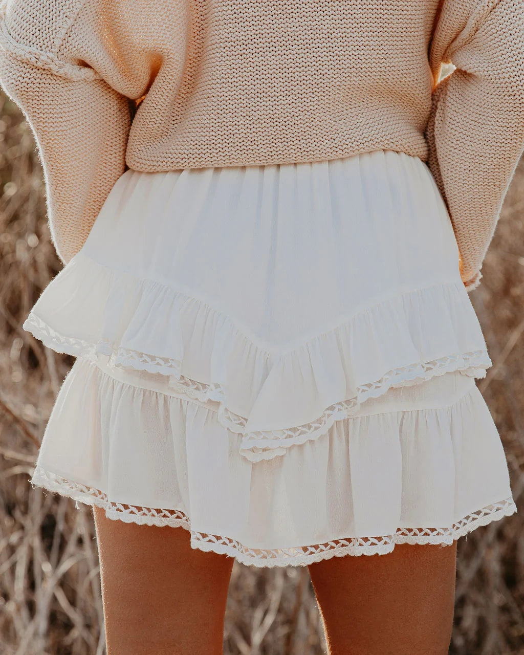 Cream Tiered Mini Skirt