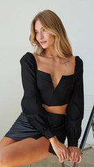 Black Long Sleeves Crop Top