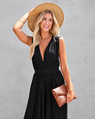 Black Wide-Leg Solid Jumpsuits