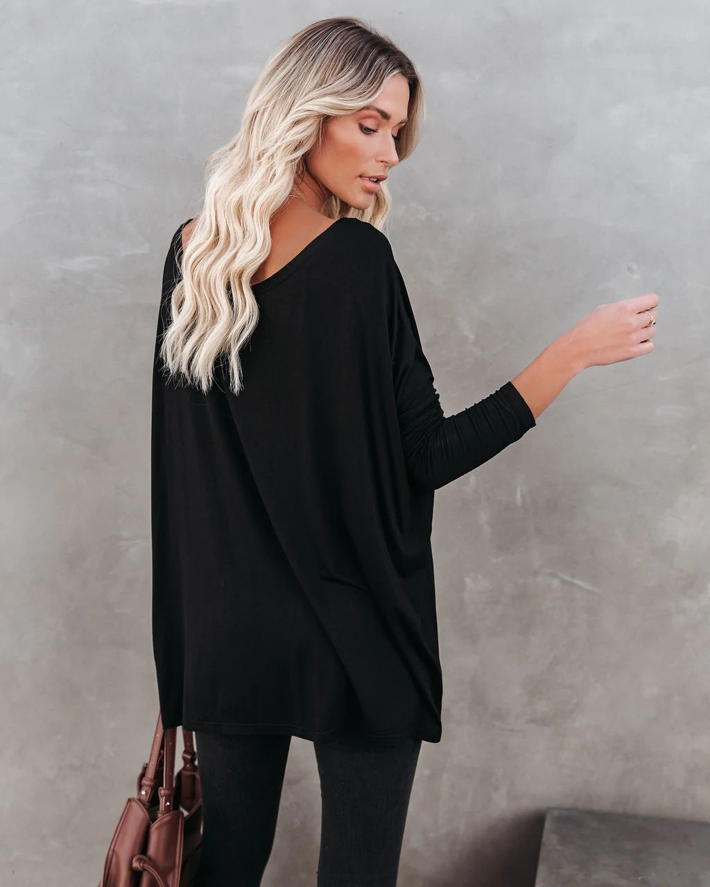 Black Cold Shoulder Slouchy Top