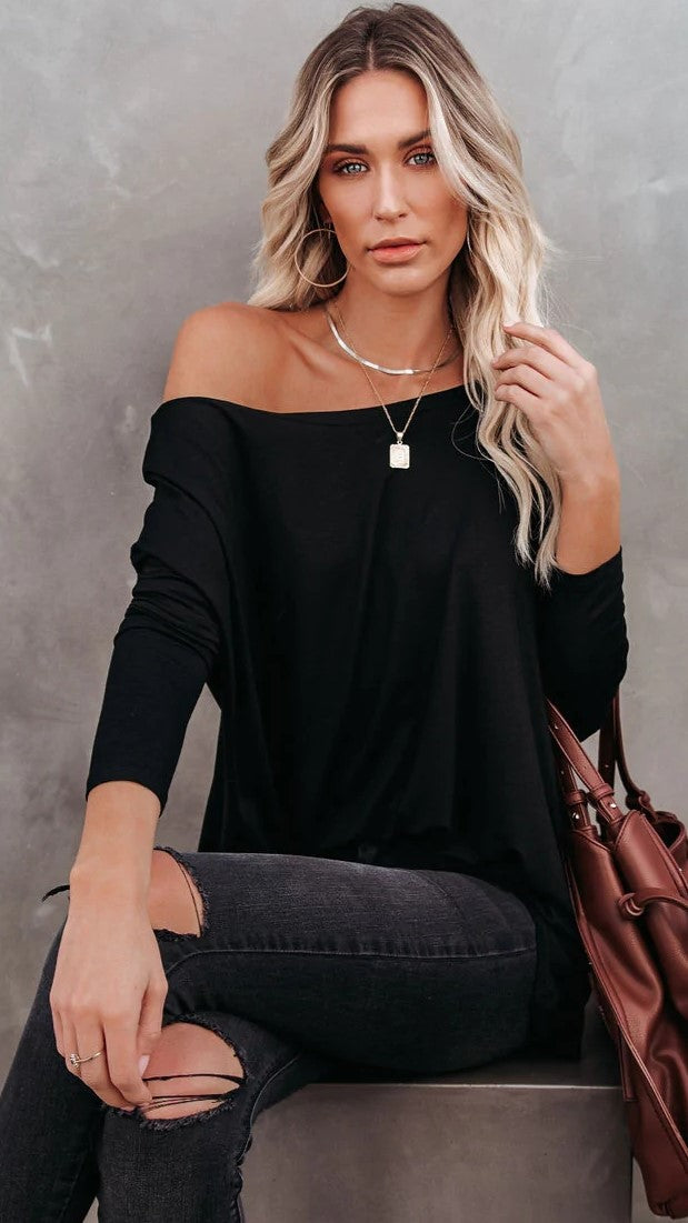 Black Cold Shoulder Slouchy Top