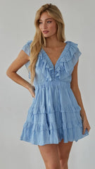 Blue Tiered Mini Dress