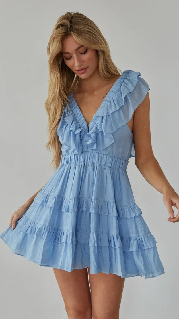 Blue Tiered Mini Dress