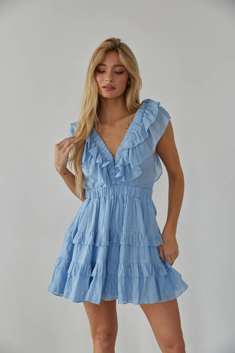 Blue Tiered Mini Dress