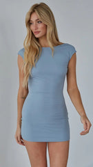 Blue Backless Bodycon Mini Dress